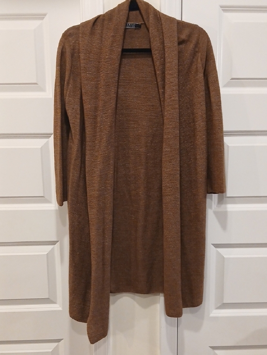 Peruvian Connection Sweaters - Peruvian Connection Brown Baby Alpaca Silk Blend Open Front Cardigan Size Small